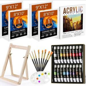 Acrylic Painting Set with Canvas Panels and Brushes